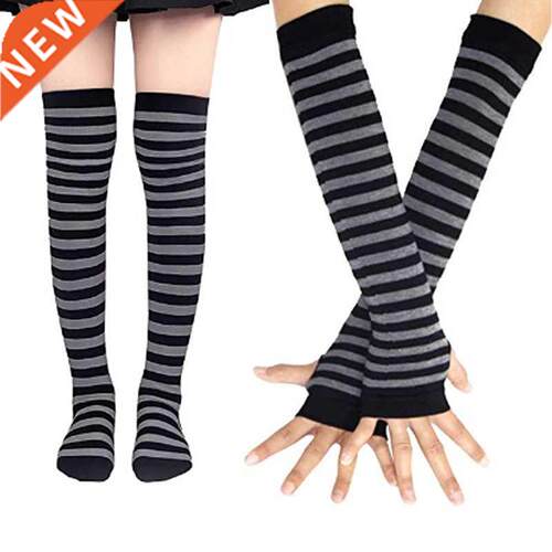 1 Set Women Girls Over Knee Long Stripe Printed Thigh High C