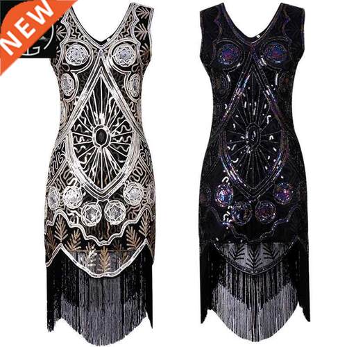 1920复古连衣裙手编亮片深V流苏晚会礼服Gatsy Flapper Dress