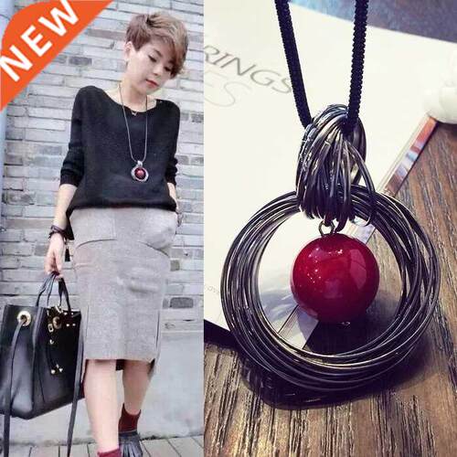 Red White Pearl Ball Pendant Long Necklaces New Circles Simu