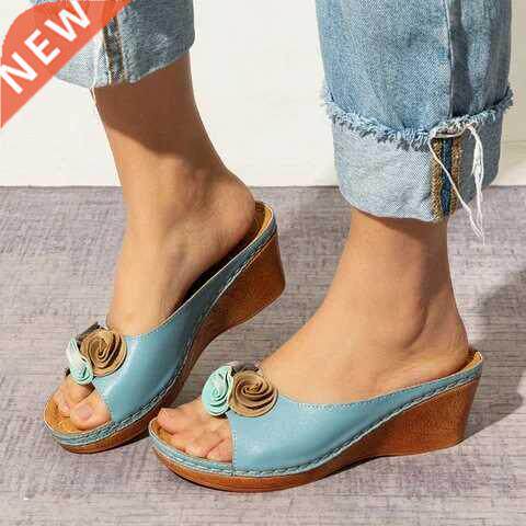 Rome Casual Sandals Women Wedges Sandals Flowers Open Toe Fi