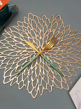 Table Mat Hibiscus Flower Bronzing PVC Placemat Hollow Insul