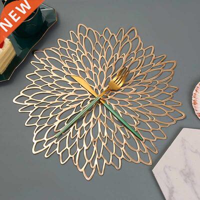 Table Mat Hibiscus Flower Bronzing PVC Placemat Hollow Insul