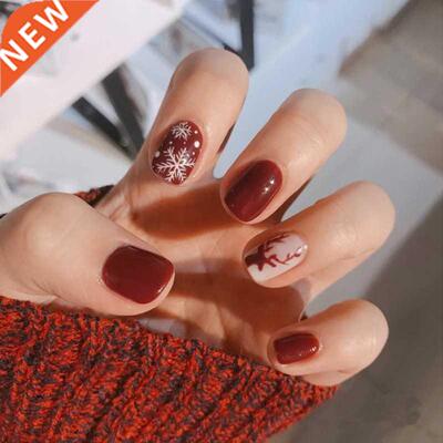 24Pcs/Box New Christmas Elk Snowflake Fake Nails Artificial