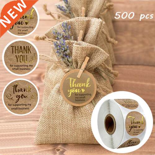 500pcs Kraft Stickers with Gold Foil round labels sticker f