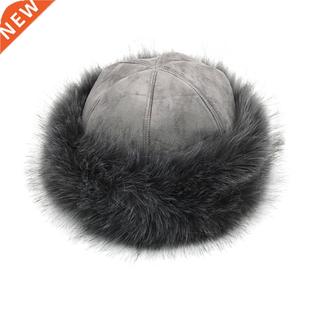 Hat Mongolian Men Women Winter Faux Fur Suede Fluffy Beanie