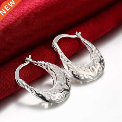 Pretty 925 Sterling Silver Hollow Carved drop Earrings for W