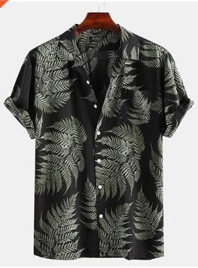 Casual shirt men's floral cardigan short-sleeved lapel beach