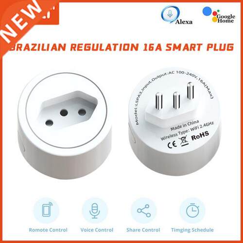 Brazil 16A Tuya Wifi Smart Socket Plug With Timer Power Moni