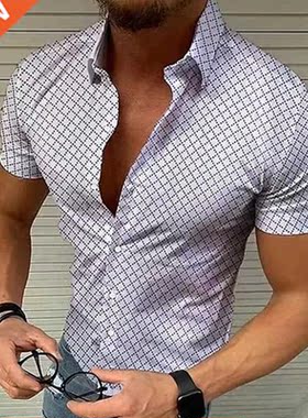 2022 summer new European and American men's plaid short-slee