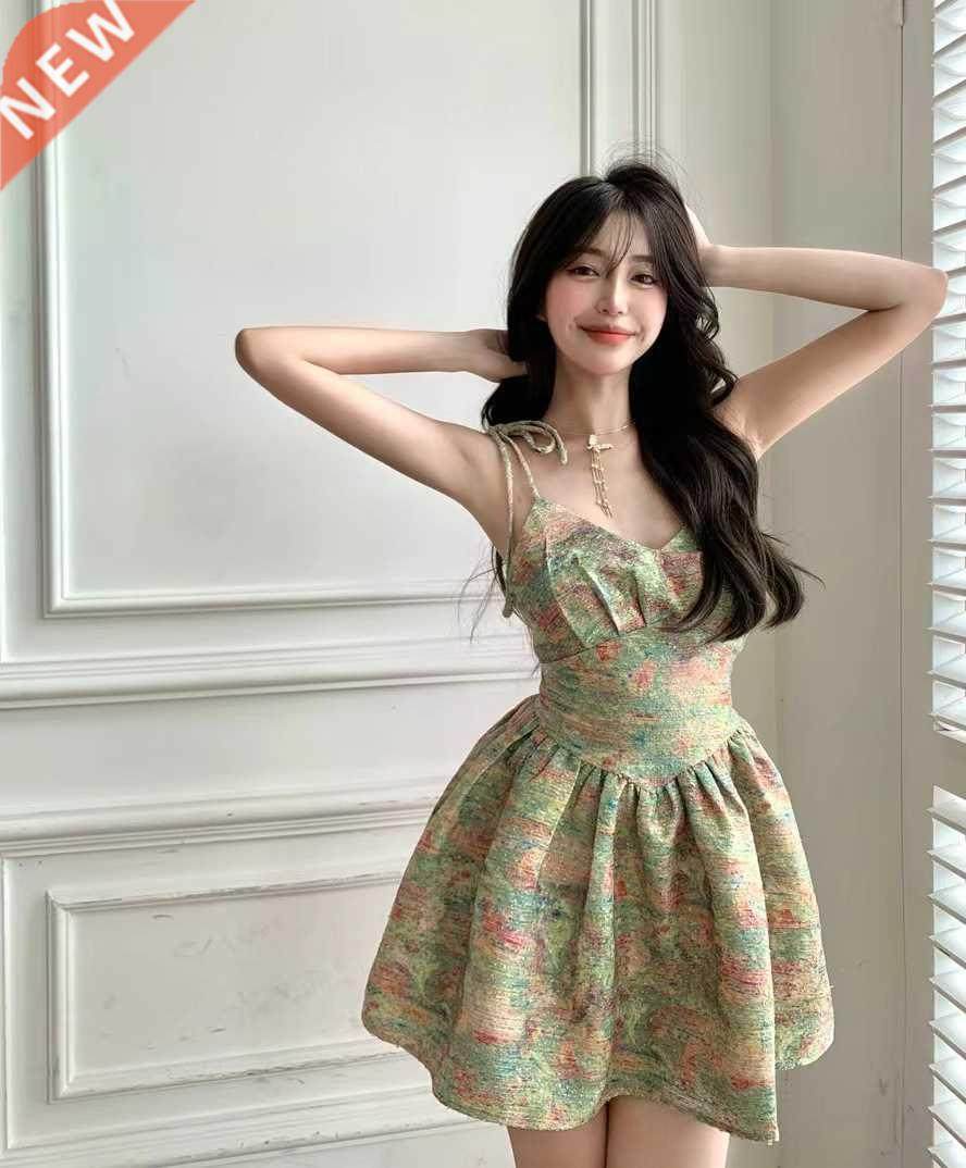2022 new summer gentle wind sweet floral suspender dress