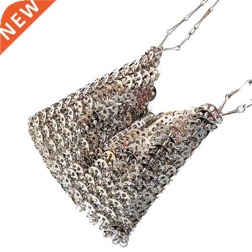 Women Bags Designer Silver Metal Sequins Chain Woven Bag Hol