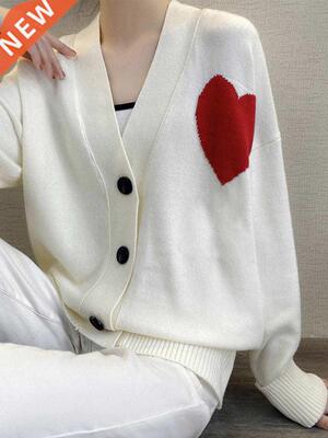 O-Neck Hert Pullover For Women 2022 Letter Embroidery Knitt