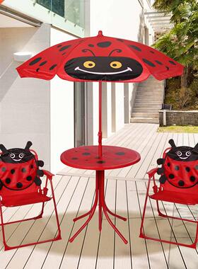 Outdoor Patio Table And 2 Folding Chairs Set With Umbrella O