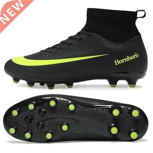 Men High Ankle FG Soccer Shoes Turf Football Boots Enhanced