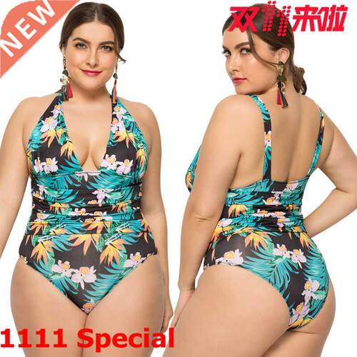 欧美女加肥加大码印花泳装连体泳衣Plus-size one-piece swimsuit