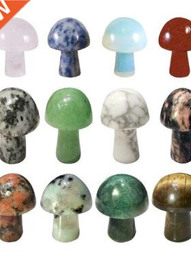 12pc Mini Mushroom Statue Natural Stones Carved Decoration