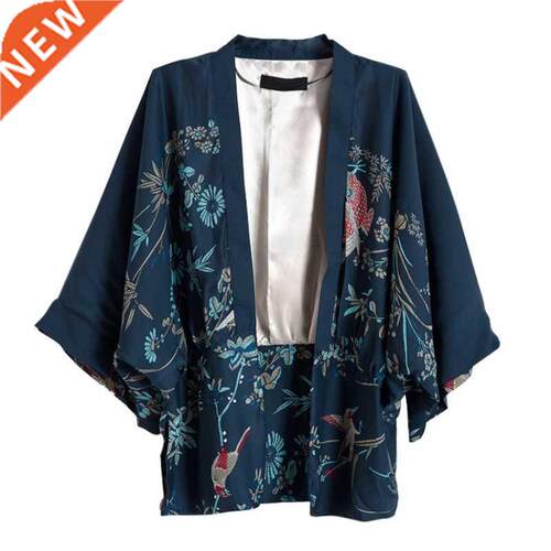 Vintage Summer Women Outerwear Cardigan Flowers birds Printe