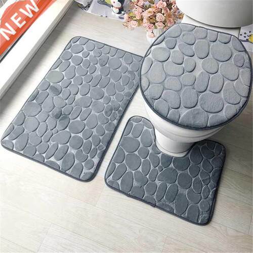Set of 3 Bathroom Bath Mat Set Soft Non Slip 2PCS Cobbleston