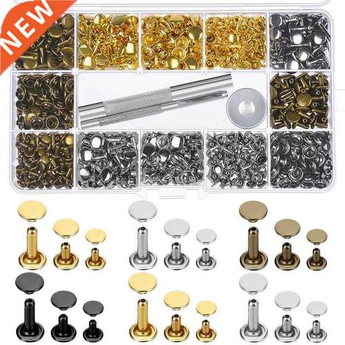480 Sets 3 Sizes Leather Rivets Double Cap Rivet with 3 Piec