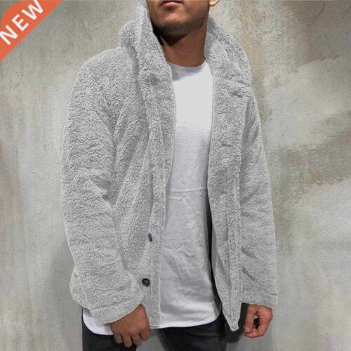 Mens Autumn Winter Plush Hooded Sweatshirt 2021 Solid Color