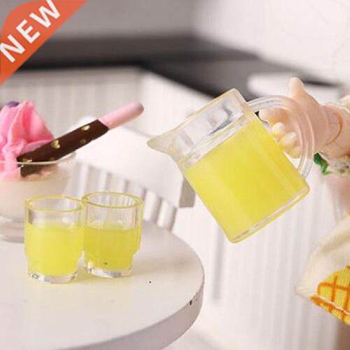 3Pcs/set 1:12 Dollhouse Miniature Juice Bottle + 2 Cups