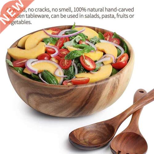 3pcs Wooden Salad Bowl Large Round Wood Salad Soup Dining Bo