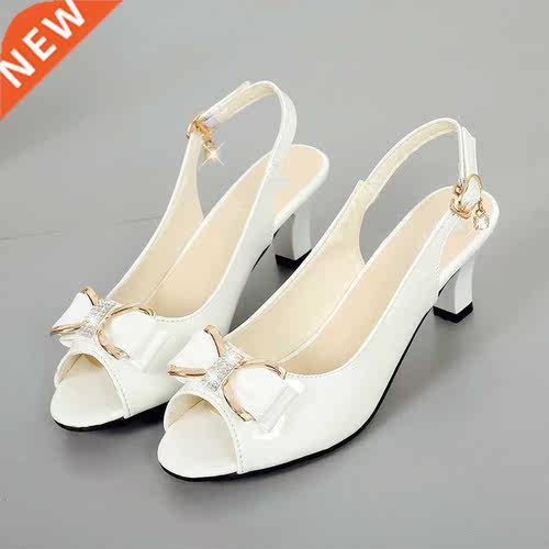 Cresfimix women cute white pu leather open toe slip on high