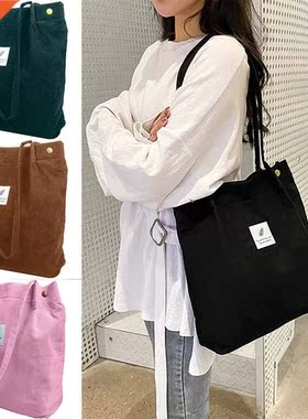 Women Corduroy Shoulder Shopping Bags Reusable Casual Outdoo