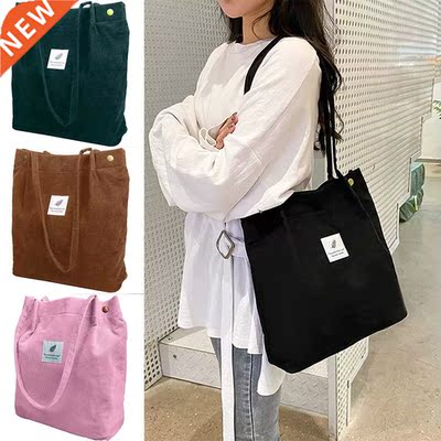 Women Corduroy Shoulder Shopping Bags Reusable Casual Outdoo