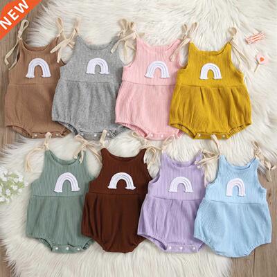 Newborn Sleeveless Ribbed Romper, Baby Girls Tie-up Arch Bri