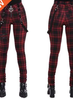 Women Plaid Pants High Waist Gothic Punk Pant Spring Summer
