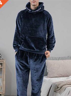 2021 Winter Thick Warm Flannel Pajama Sets For Men Long Slee