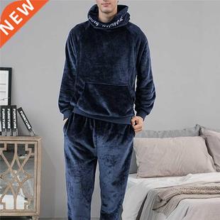 2021 Winter Thick Warm Flannel Pajama Sets For Men Long Slee