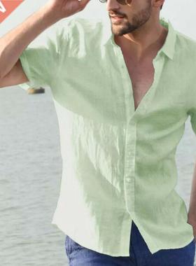 Men's Shirts Linen Short Sleeve Summer Solid Shirts Casual L