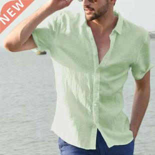 Men's Shirts Linen Short Sleeve Summer Solid Shirts Casual L