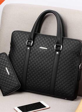New Double Layers Men's Leather Business Briefcase Casual Ma