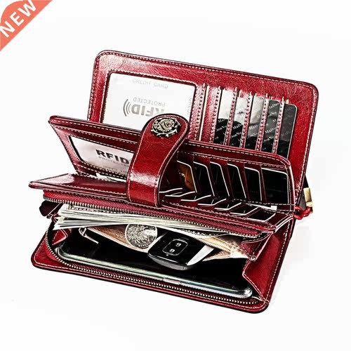 Large Capacity More Function Long Wallet Rfid Genuine Leathe