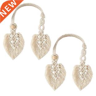 Boho Leaf Macrame Curtain Tiebacks For Living Room Window