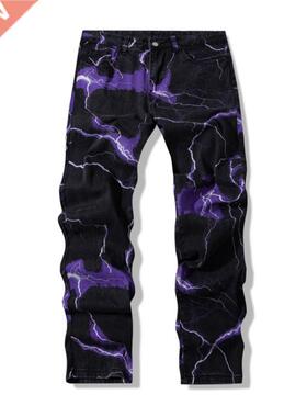 2021 Vibe Style Lightning Print Tie Dye Men Straight Y2K Jea