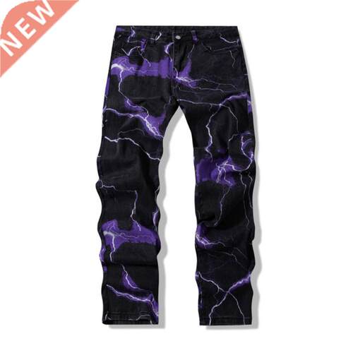 2021 Vibe Style Lightning Print Tie Dye Men Straight Y2K Jea