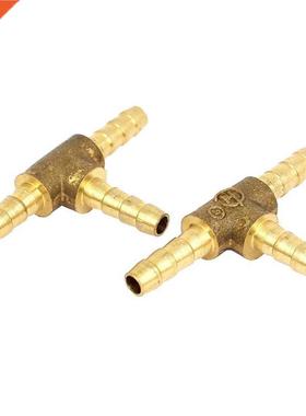 2pcs Air Fuel Water 3-Way Brass Tee T Fitting Hose Barb Conn
