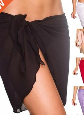 Women Beach Bikini Cover Up Solid Color Pareo Chiffon Wrap S
