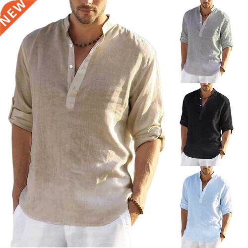 Men's Casual Long Sleeve Linen irts Faion Autumn Spring