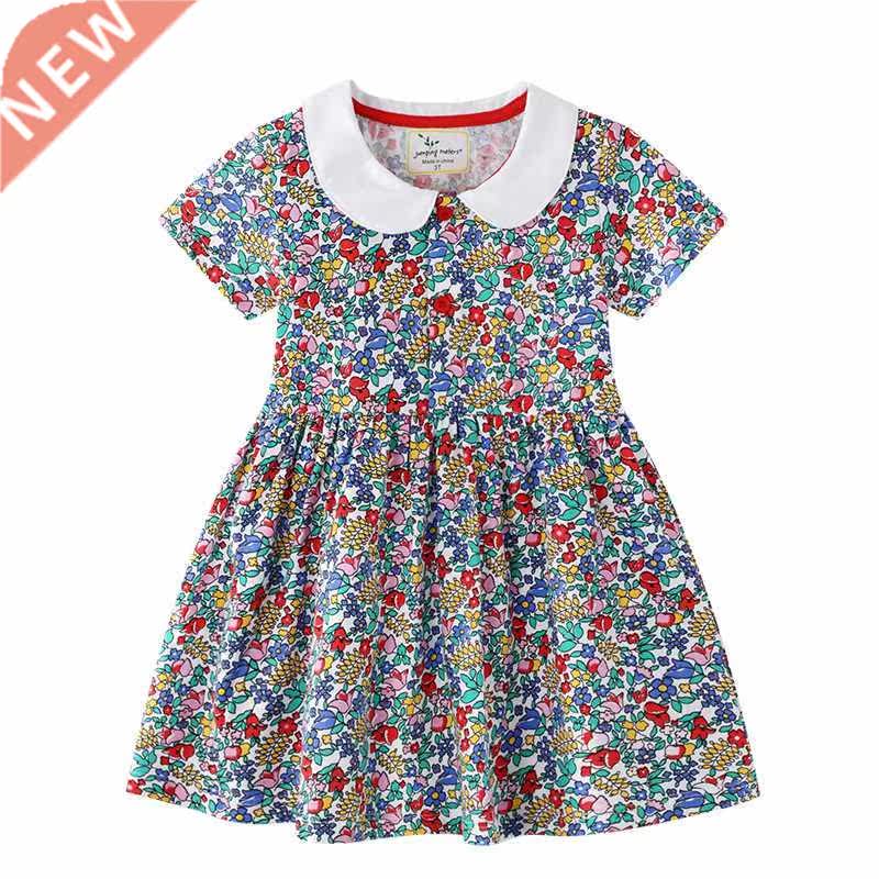New Summer Girls Dresses Cotton Doll Collar Short Sleeve Pri图片
