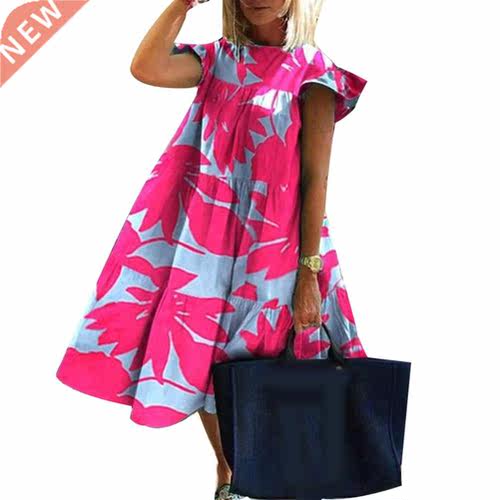 vestidos women O Neck Short Sleeve Floral Print robe femme L