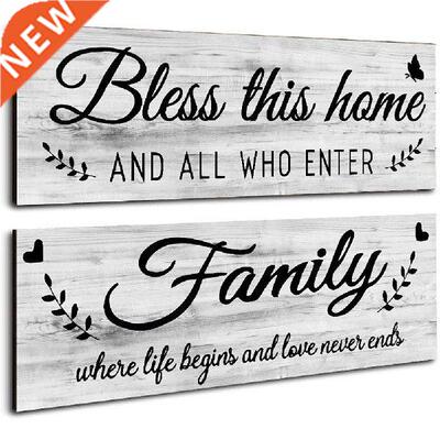 2pcs Wooden Signs Bless This Home Family Farmhouse Wall Art