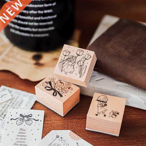 Yoofun 8 Designs Vintage Tulip Wooden Rubber Stamps for Scr