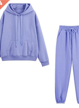 Fleece Tracksuits Women Two Pieces Set Hooded Oversized Swea