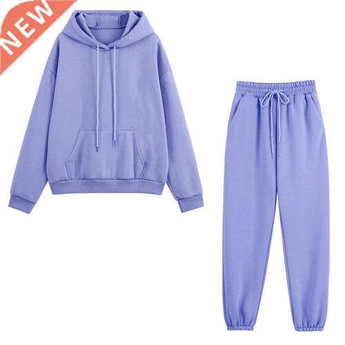 Fleece Tracksuits Women Two Pieces Set Hooded Oversized Swea