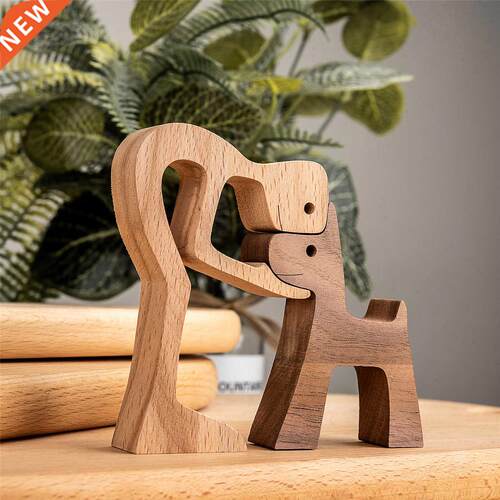 Handmade Wood Dog Decor Sculptures Craft Creative Figurine O